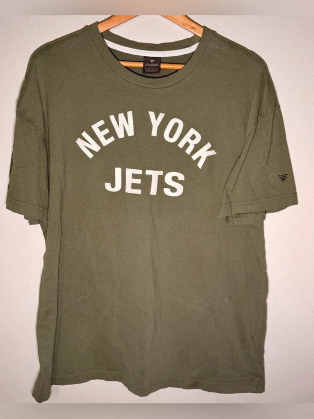 New York Jets Fanatics Signature XL Olive Green Appliqué Logo NFL T-Shirt